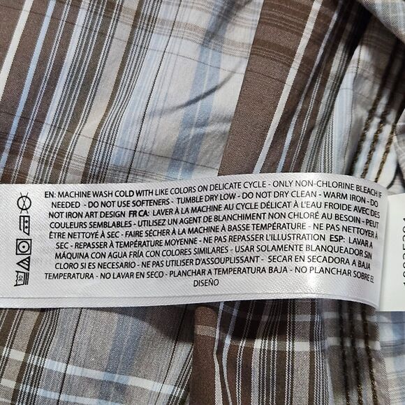 Ariat Rebar Brown Plaid Short Sleeve Button Down Shirt Large Tall Western Cowboy - Picture 12 of 13